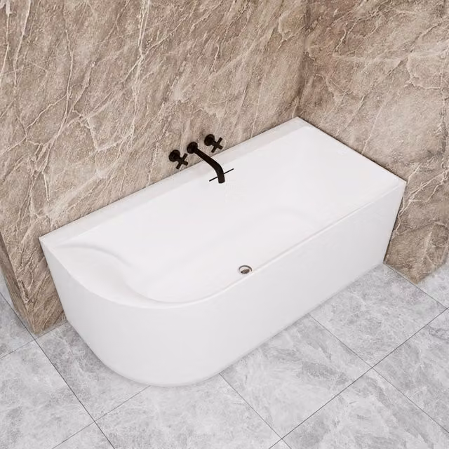 Vasca a Isola Angolare Asimmetrica DESTRA 165x75x60 cm Bianco Vasca da Bagno Semi-Freestanding in Acrilico