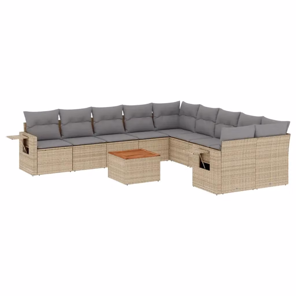 Set Divano da Giardino VIDAXL a Forma a U in Polyrattan con 11 Cuscini Beige – 2