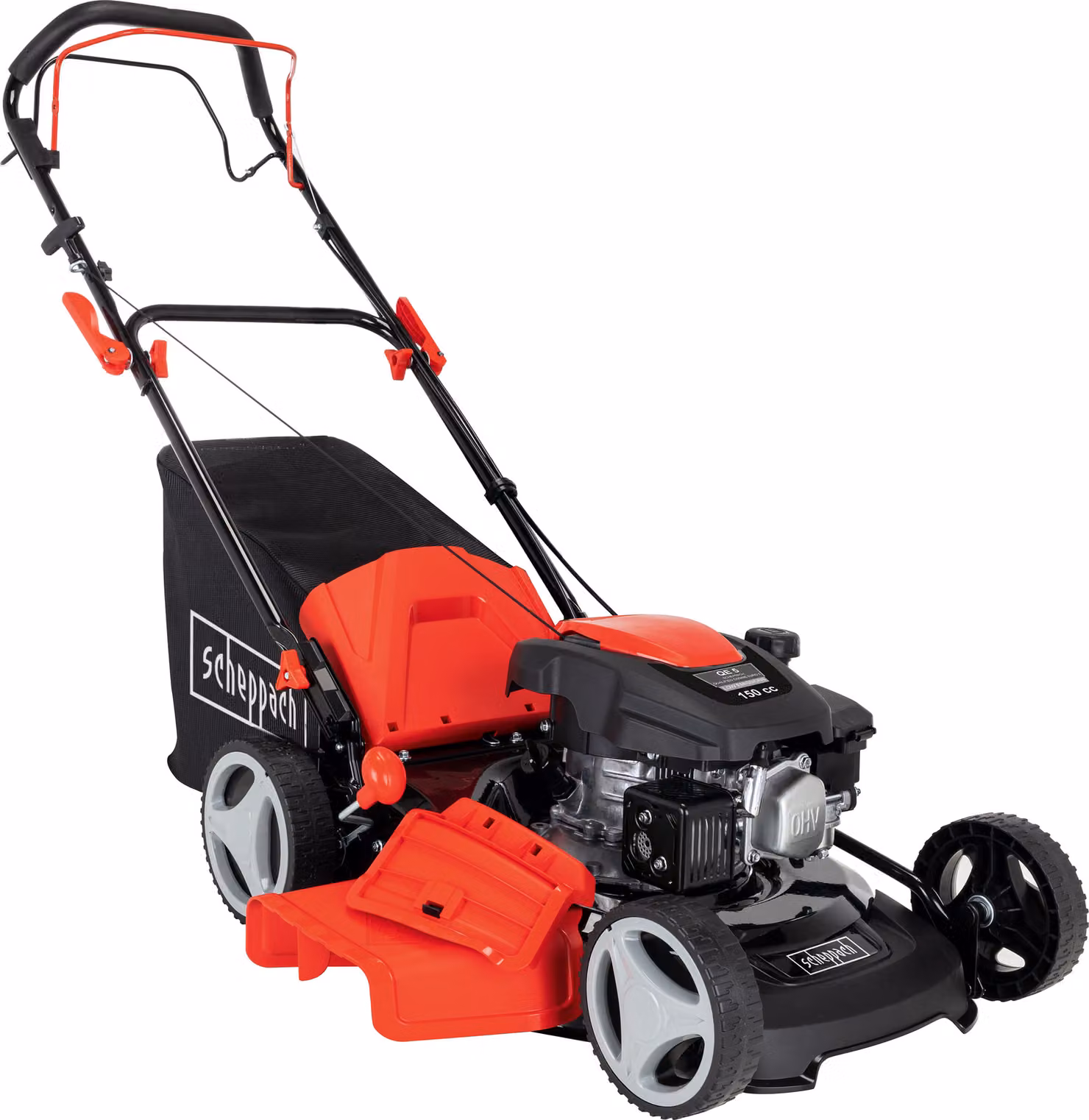 Rasaerba a benzina Scheppach MS161-46 con trasmissione - larghezza di taglio 46 cm | funzione di pulizia | 55 L| carcassa in acciaio | 7 regolazioni in altezza | funzione mulching