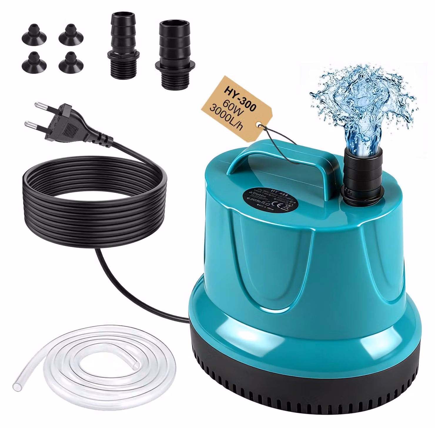 Piccola pompa per laghetto, 60W, 3000L/H, pompa sommergibile, pompa per acque sporche, colore verde