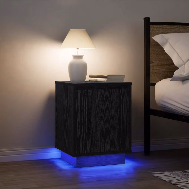Set di 2 comodini vidaXL con luci LED integrate, colore nero, L 38 cm x P 34 cm x H 50 cm