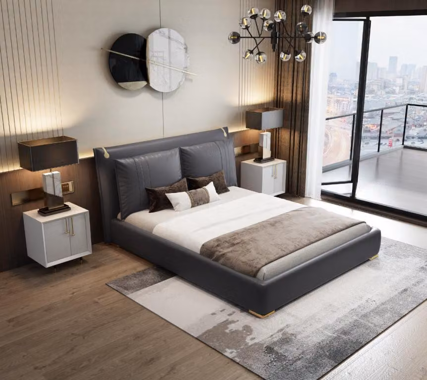 Luxus Bett Betten Modern Doppelbett Grau Bettrahmen Schlafzimmer