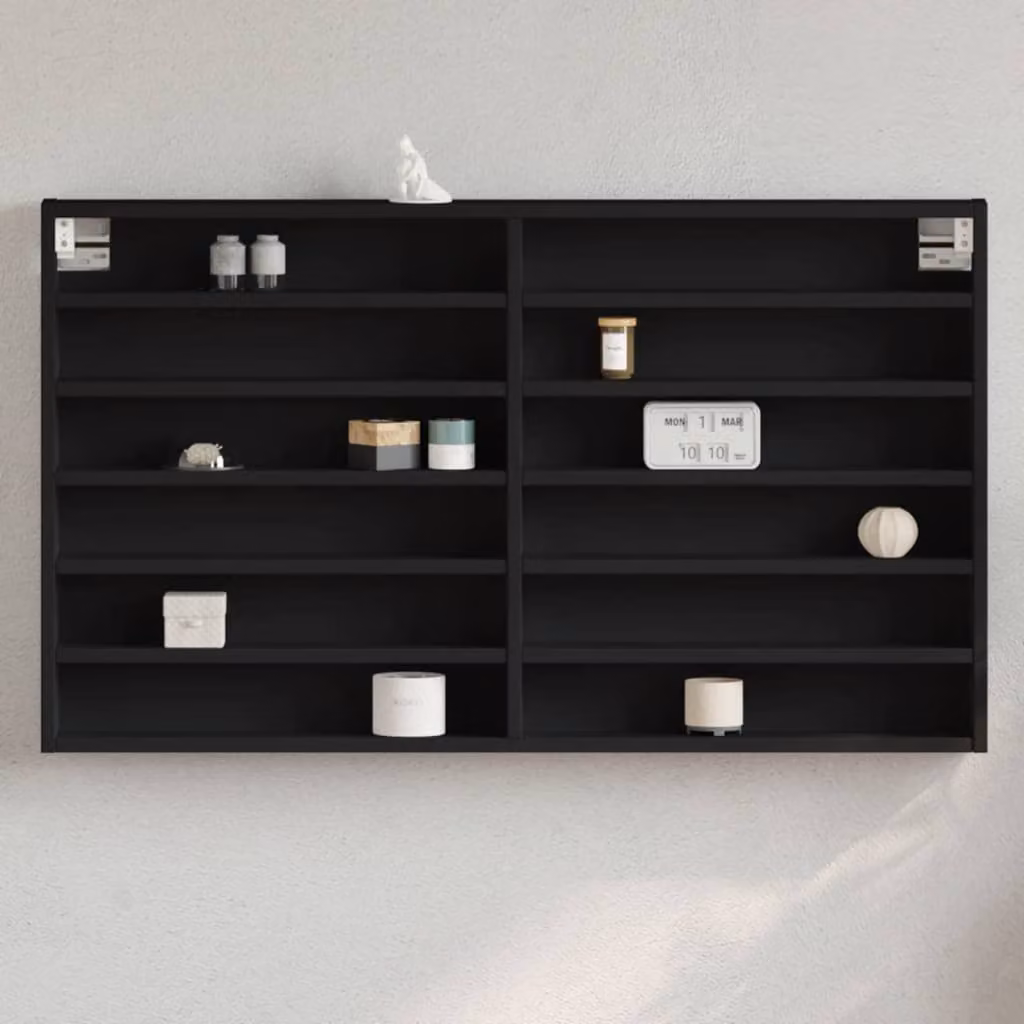Armadietto con vetrina vidaXL nero in legno e MDF con ante in vetro per soggiorno o camera da letto L: 100 cm, P: 8,5 cm, H: 58 cm
