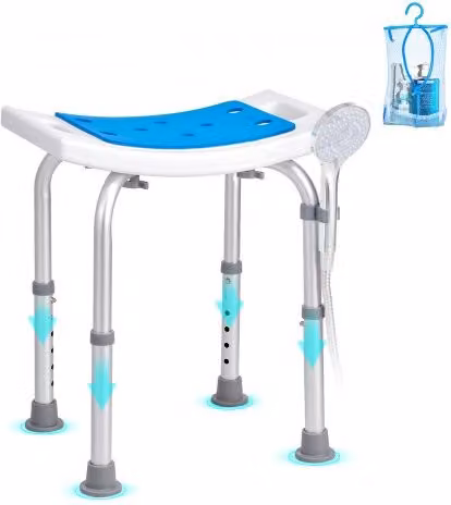 Sgabello per Doccia VEVOR Antiscivolo con Altezza Regolabile, Sedia da Bagno in Alluminio e Plastica, Bianco, Portata max. 158,8 kg