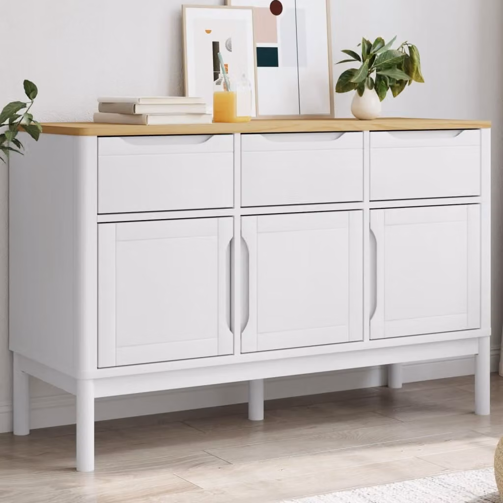 Credenza vidaXL FLORO in legno massello di pino bianca L/P/H: 114 x 43 x 74 cm