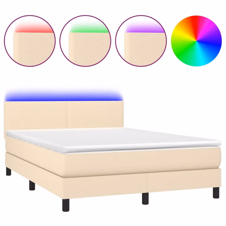 Letto a Molle con Materasso e LED Crema 140x190 cm in Tessuto