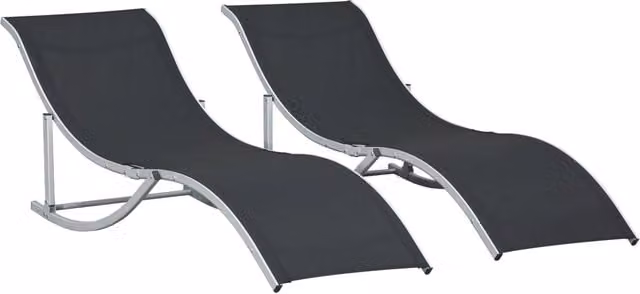 Set di 2 Sdraio da Giardino Pieghevoli Minimal in Alluminio e Textilene Nero L 61 x P 165 x H 63 cm – 1