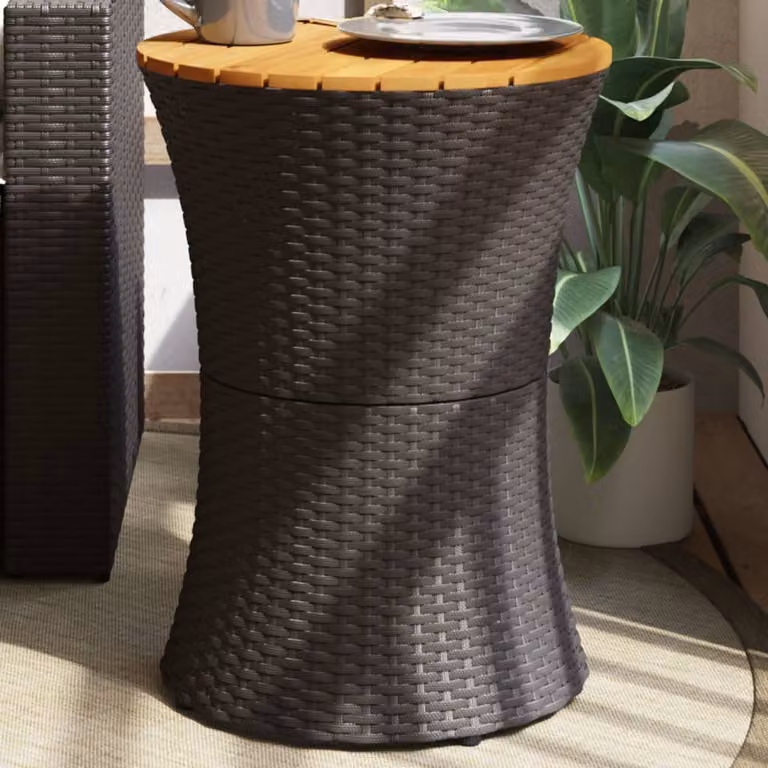 Tavolino da giardino rotondo vidaXL in polyrattan e legno di acacia oliato, colore nero
