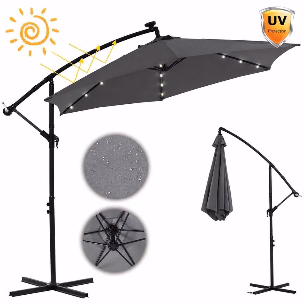 Mucola ombrellone a manovella ombrellone a sbalzo ombrellone da giardino ombrellone da spiaggia ombrellone da patio ombrellone da sole - grigio con LED 3,5 m