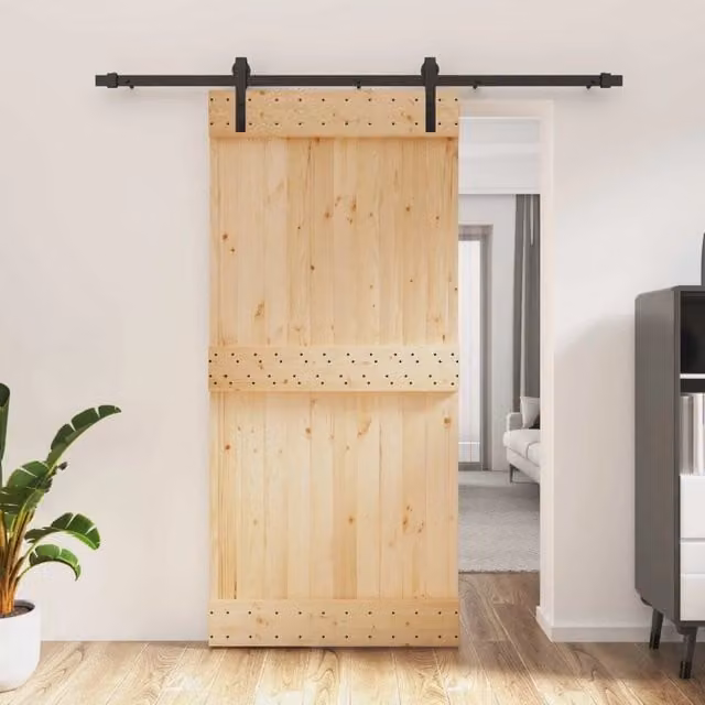 Porta scorrevole moderna vidaXL in legno e acciaio, colore marrone e nero, L: 95 cm, H: 210 cm – 1