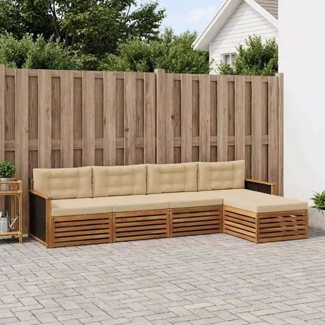 Set di divani da esterno 5 pz Naturale e Beige Poliestere 3383226
