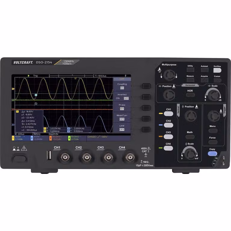 VOLTCRAFT DSO-2154 Oscilloscopio digitale 150 MHz 4 canali 1 GSa/s 80 kpts Memoria digitale a 8 bit (DSO) 1 pz.