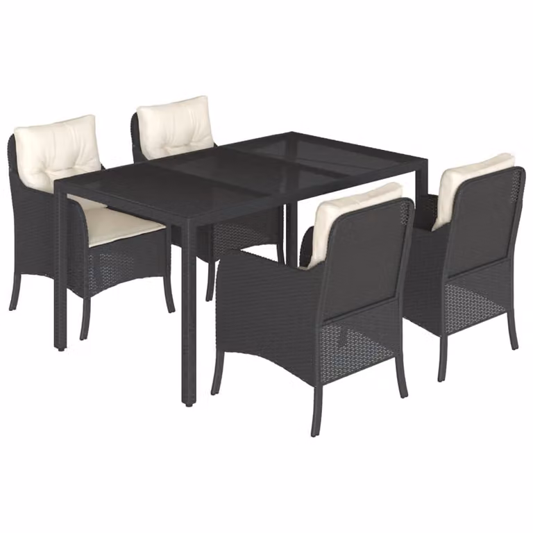 Set da Pranzo da Giardino 5 pz Nero con Cuscini in Polyrattan