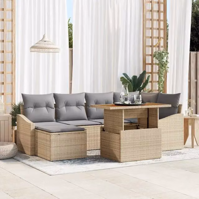 Set Divano da Giardino 7 pz Beige e grigio 3349860