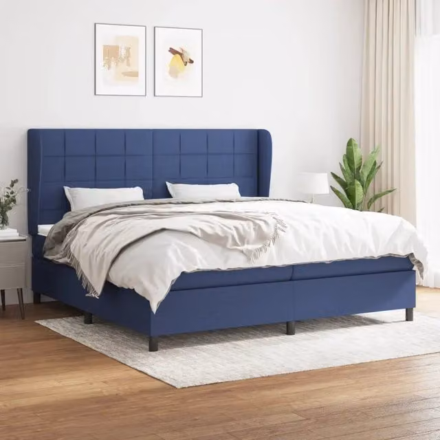 Letto Ibrido vidaXL con Giroletto a Molle e Materasso Blu e Bianco L/P/H: 200 x 203 x 128 cm