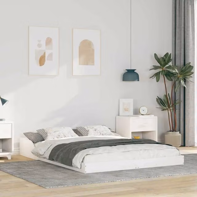 Struttura del letto-Giroletto-Rete del Letto Bianco 135 x 190 cm Pino massello 689520
