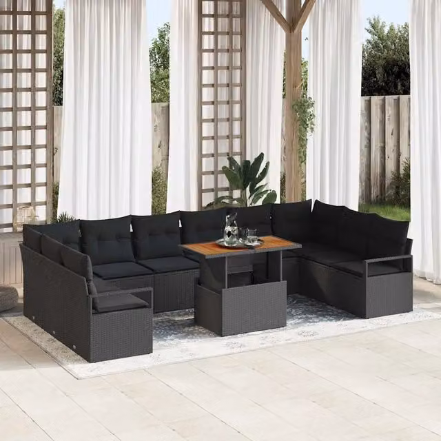 Set Divano da Giardino 11 pz Nero Poly Rattan 3358501