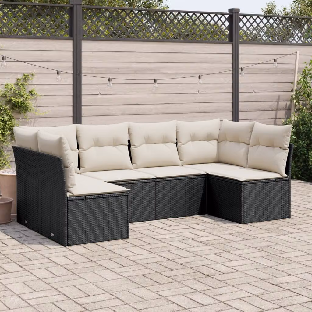 Set Divano da Giardino vidaXL 6 pz a L con Cuscini Nero e Bianco in Polyrattan e Metallo – 1
