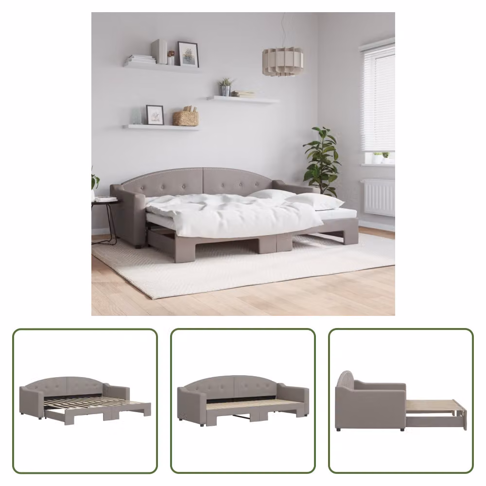 The Living Store letto da giorno allungabile taupe 80x200 cm in tessuto