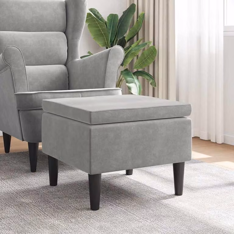 Sgabello vidaXL in Velluto Grigio con Gambe in Legno di Gomma