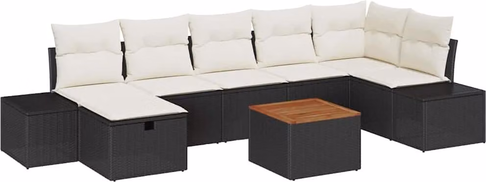 Set Divano da Giardino con cuscino 8 pcs Nero polyrattan