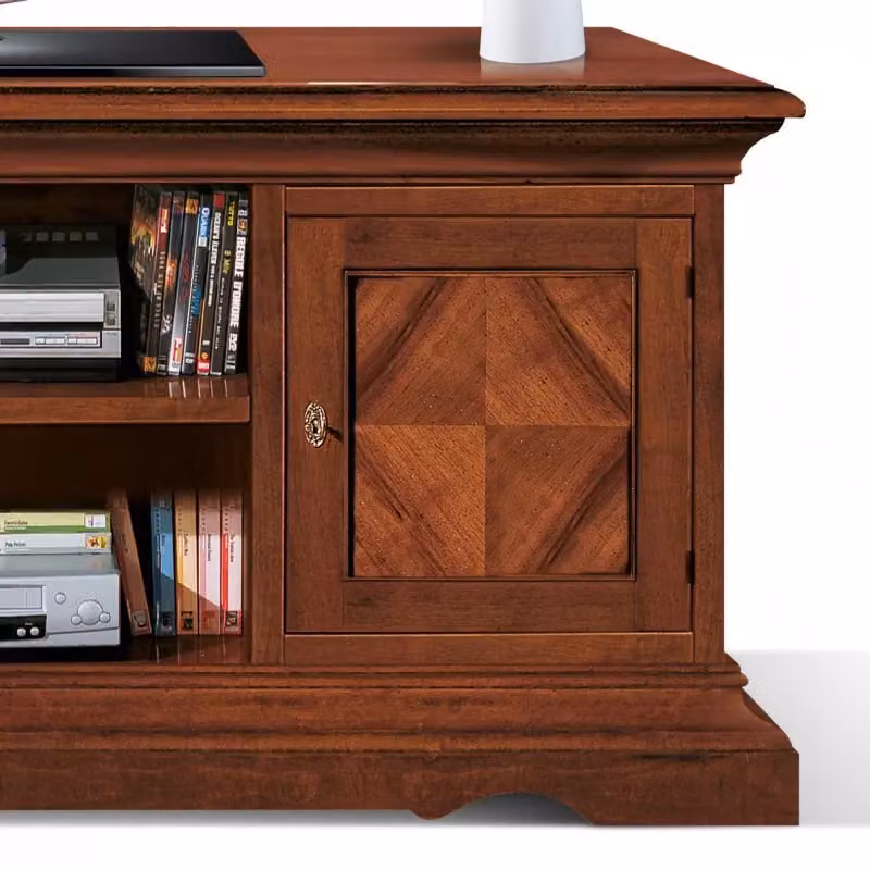 Porta TV classico con 2 ante intarsiato in legno color noce Mobili 2G L/P/H: 130 x 50 x 60 cm – 2
