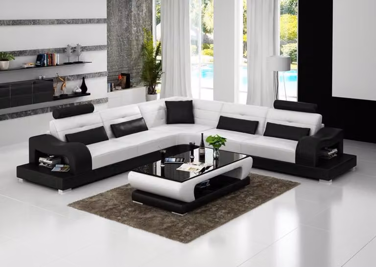Ledersofa Couch Wohnlandschaft Ecksofa Eck Garnitur Design Modern Sofa mit USB