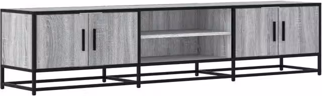 Mobile porta TV in stile industrial con scomparti multimediali, colore grigio, L/P/H: 180 x 35 x 41 cm