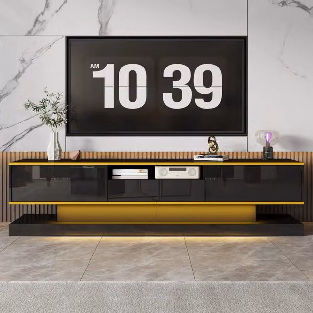 Mobile TV con 3 cassetti, 1 vano aperto, LED multicolore e finitura lucida, per soggiorno, 180 × 38 × 45 cm
