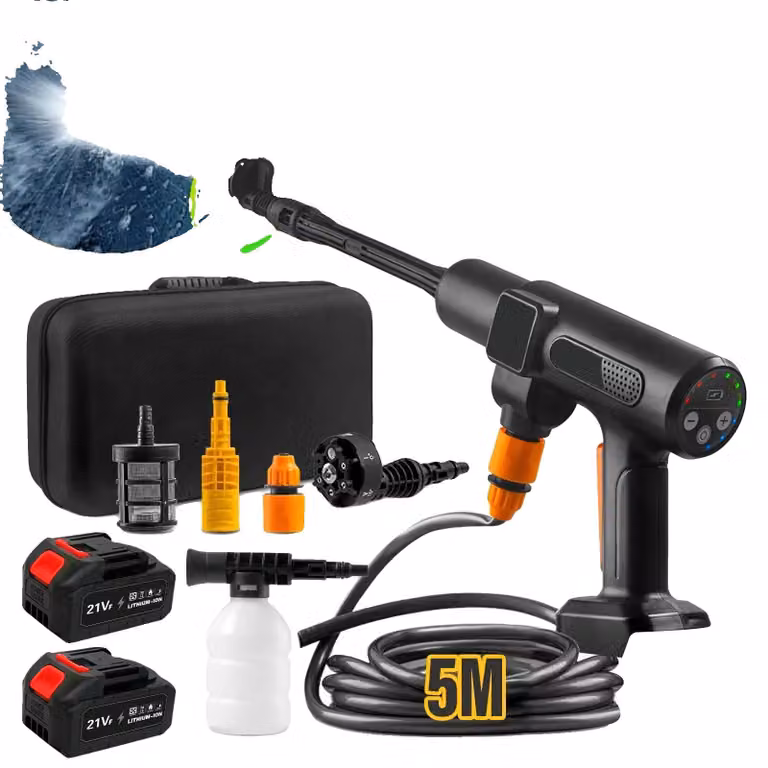 Idropulitrice, design portatile, flusso d'acqua regolabile, con 2 batterie