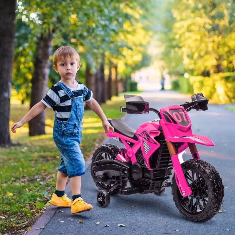 Moto elettrica per bambini da 12V con rotelle e clacson, colore rosa – 2