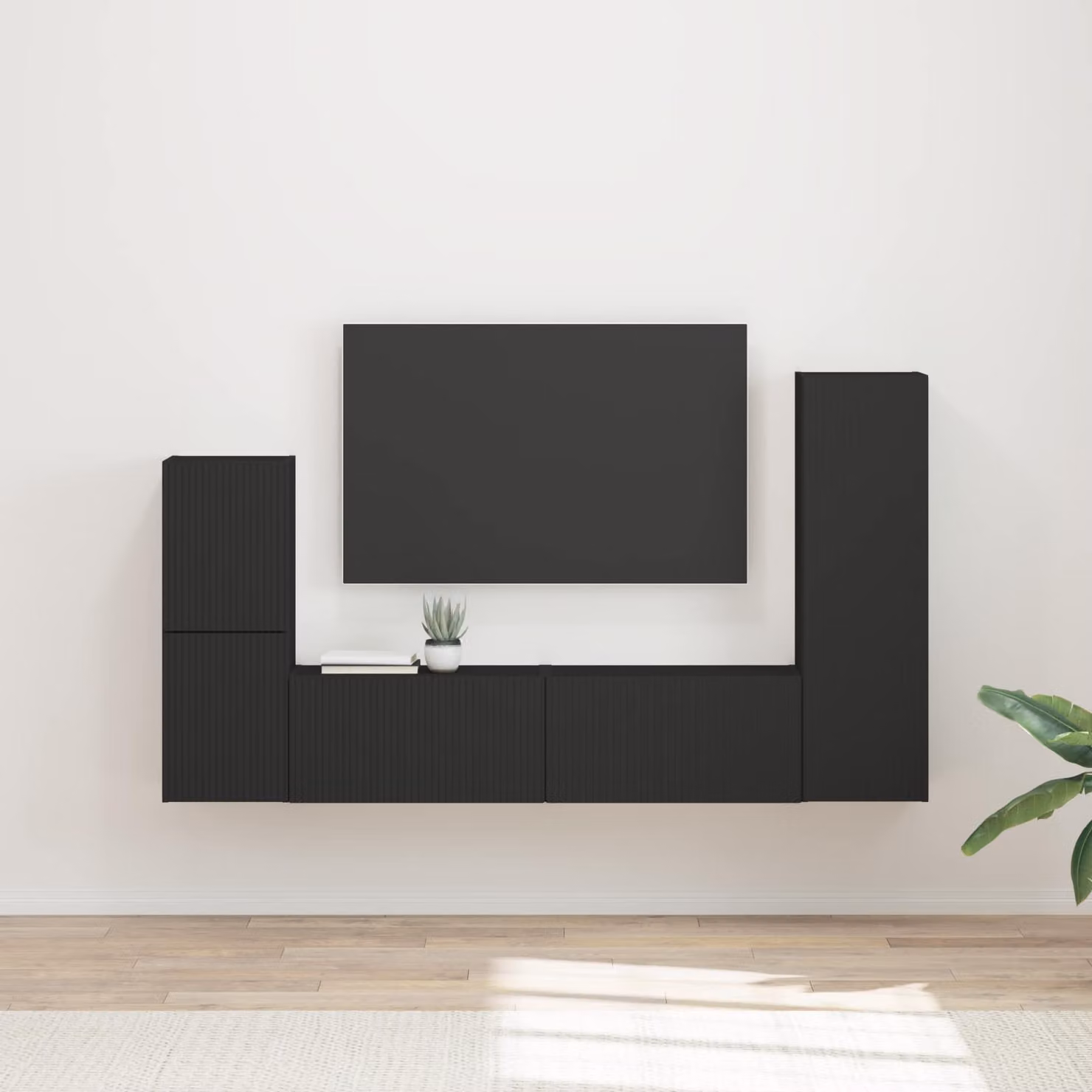 Set mobile TV moderno vidaXL in MDF nero lucido, 4 pezzi