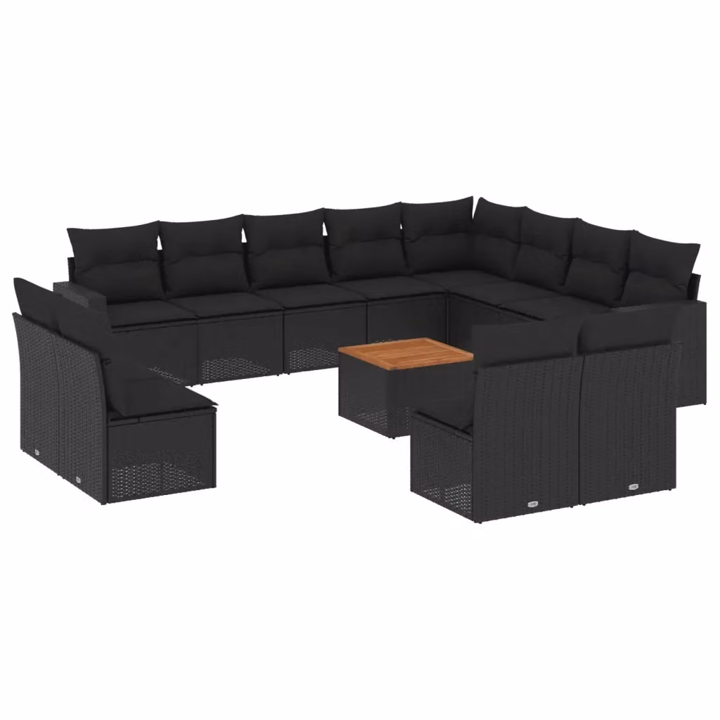 Set di divani da giardino a forma di U VIDAXL in polyrattan nero con 13 pezzi e cuscini inclusi – 2