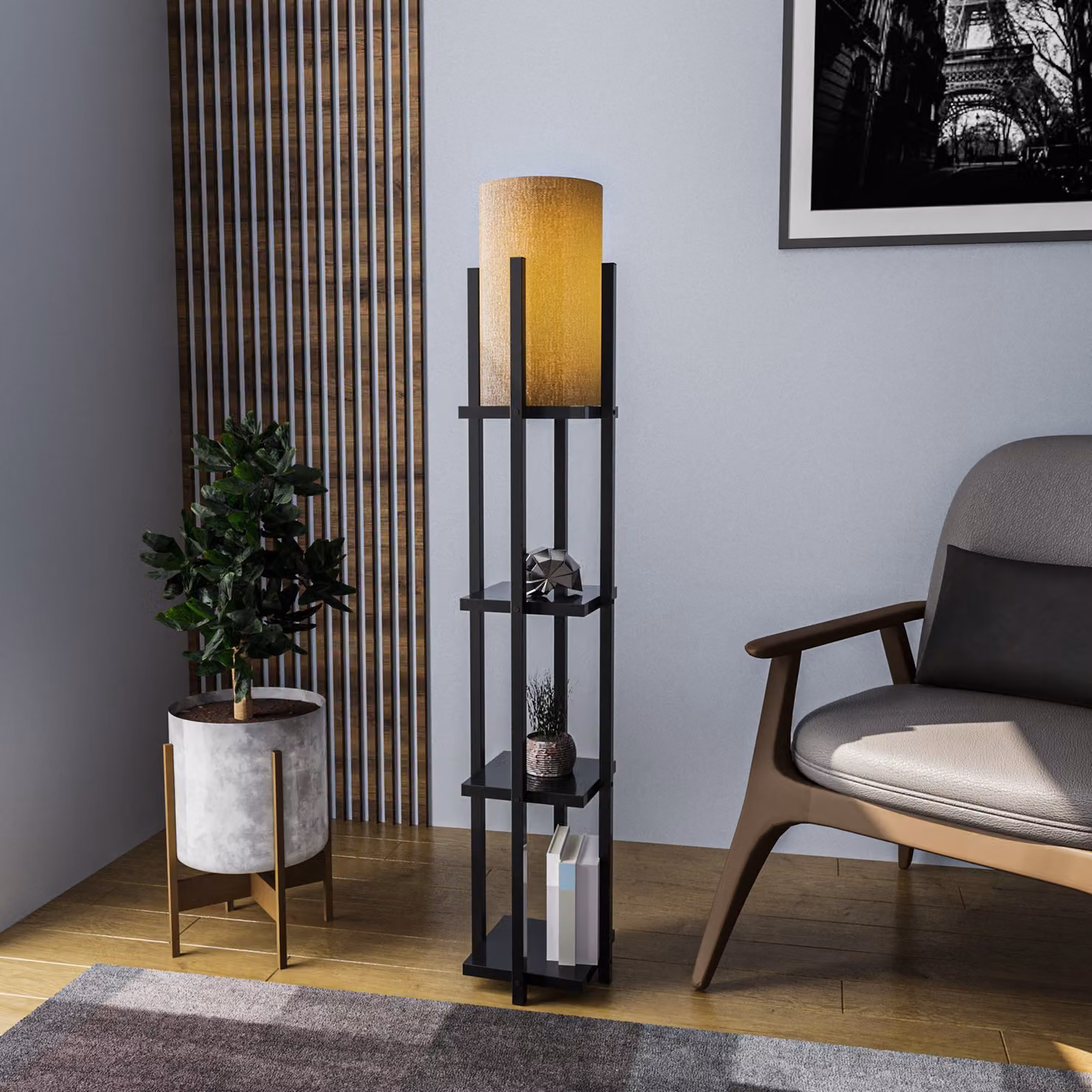 Opviq, Lampada da scaffale - 8112, lampada da terra, nero, metallo, 25 x 25 x 130 cm
