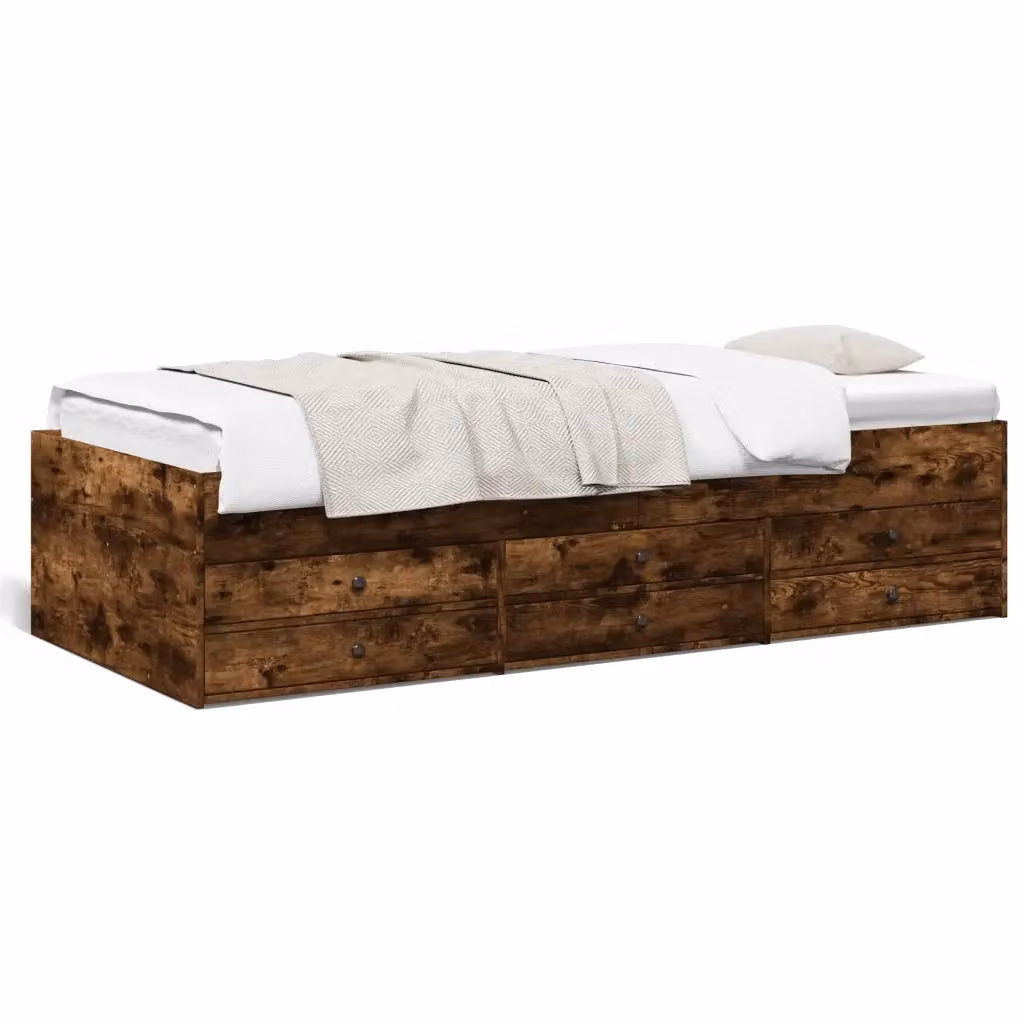 vidaXL Divano Letto Moderno con Cassetti in Rovere e Tessuto Marrone L/P/H: 200 x 90 x 76,5 cm – 2