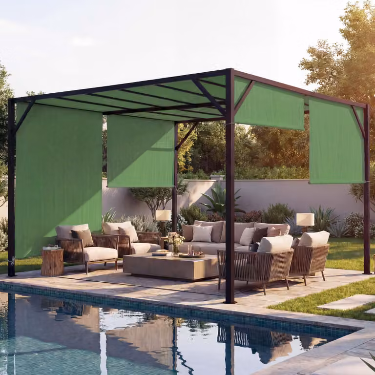 Pergola Baia, copertura per patio a padiglione da giardino, robusta struttura in acciaio da 6 cm + tetto scorrevole verde ~ 3x4m