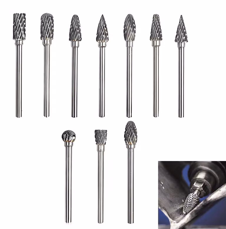 Set di punte fresatrici in metallo duro, 10 pezzi, attacco da 1/8" (3 mm), per legno e metallo