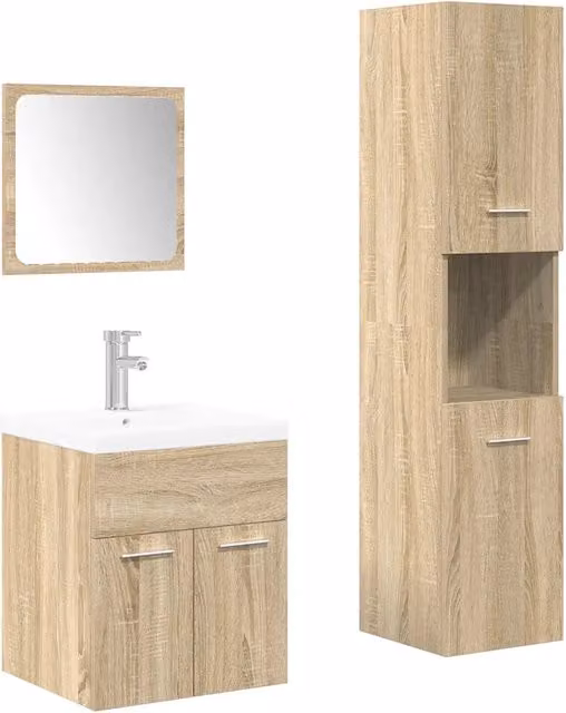 Set Mobili da Bagno | Armadio da bagno 4 pz Rovere Sonoma in Legno Multistrato