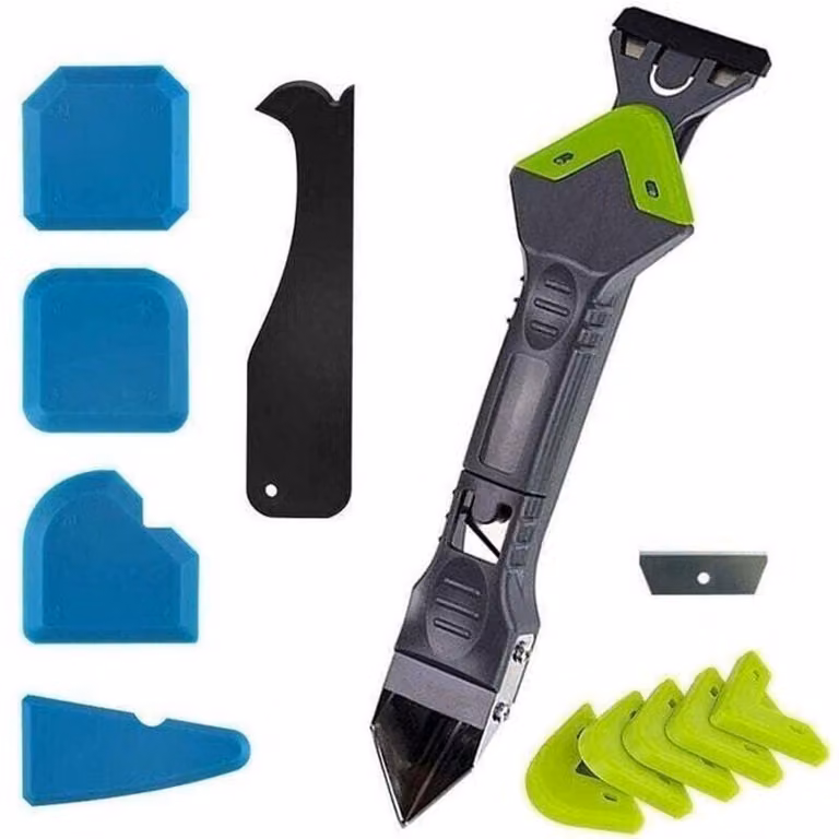 Fugenset da 11 pezzi – Lisciante in silicone, raschietto in acciaio inossidabile, 5 in 1, include 5 spatole in silicone – Ideale per cucina e bagno, strumenti per la ristrutturazione della casa