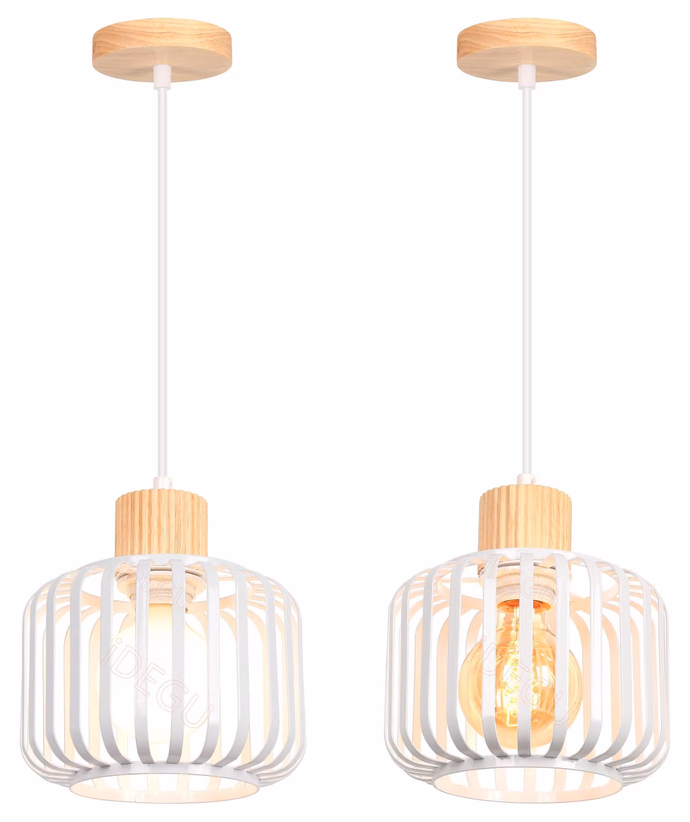 Set di 2 lampade a sospensione in stile retrò, design a gabbia, legno/metallo, 18 cm, colore bianco
