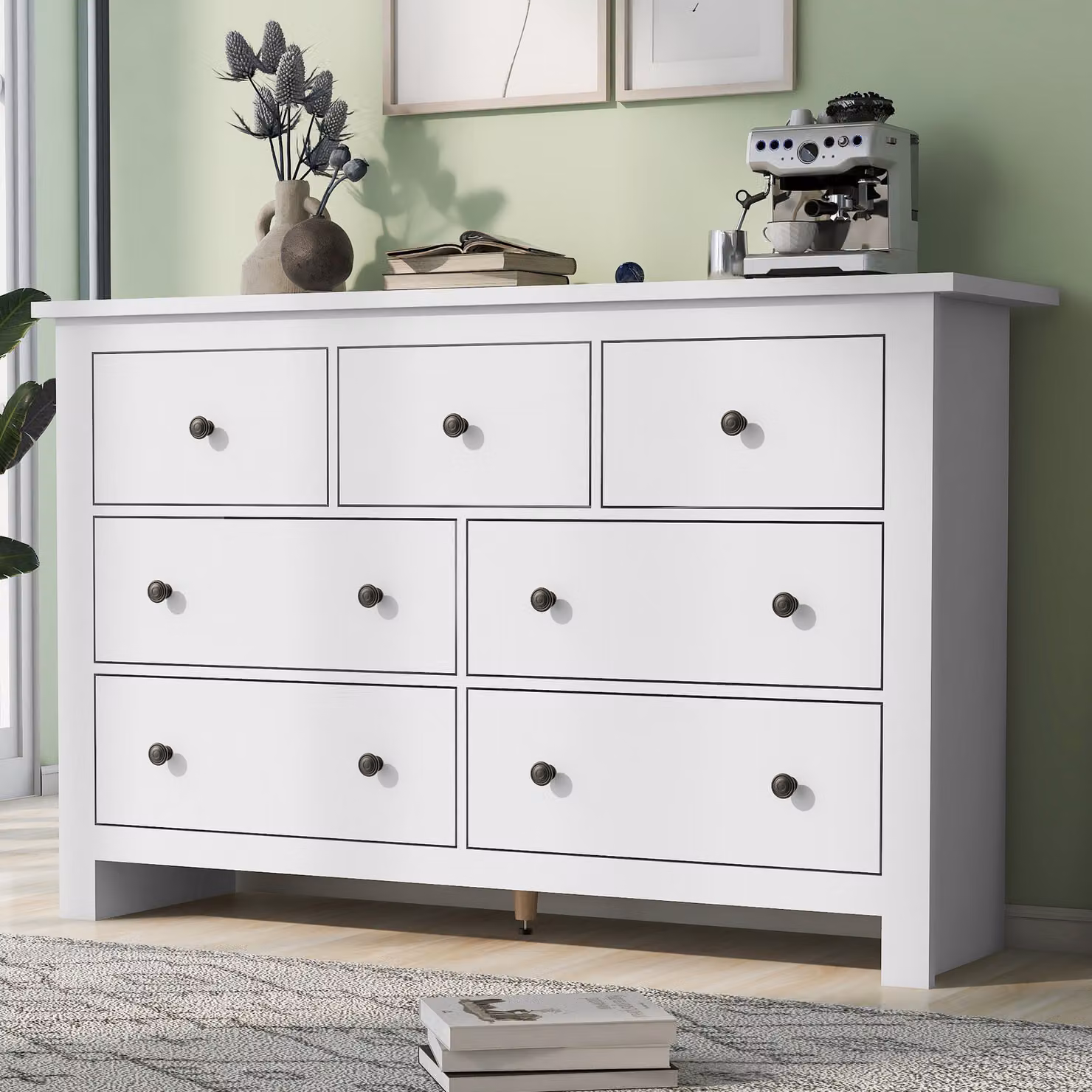 MODFU credenza a cassettiera con 3 ante e 3 cassetti, mobile laterale per soggiorno, camera da letto, camera dei bambini, camera dei giovani e ufficio, mobile buffet, bianco