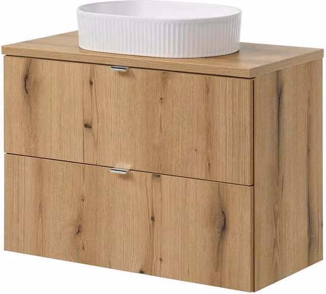 Mobile Pensile Sottolavabo Newport con Lavabo Ovale Bianco 80x71x40 cm - Effetto Rovere [en.casa]