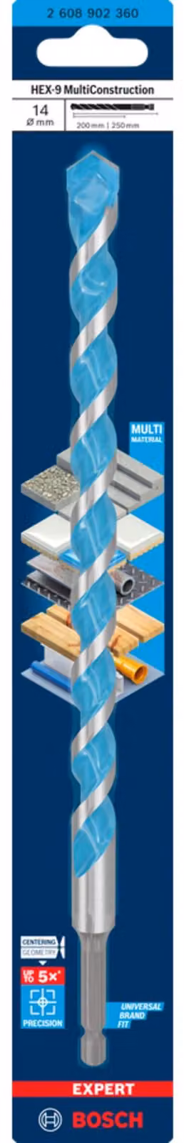 BOSCH 2608902360 BOSCH EXPERT HEX-9 Multi Punta per calcestruzzo da costruzione, Ø 14 mm, 1 pz.