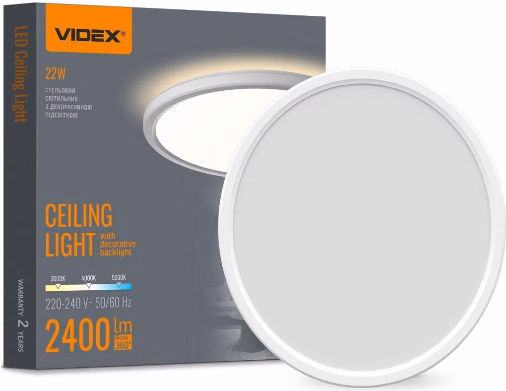 Moderna lampada da soffitto con retroilluminazione decorativa, nera, rotonda, Ø30 cm, colore variabile, LED, 22 W, IP54, Videx