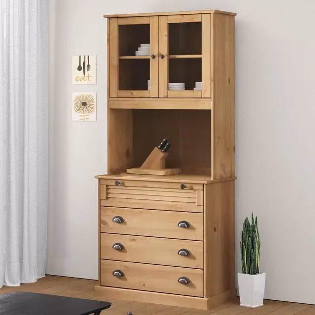 Credenza Rustica vidaXL in Legno di Pino Cerato Marrone con Ante in Vetro, L: 80 cm, P: 40 cm, H: 176 cm