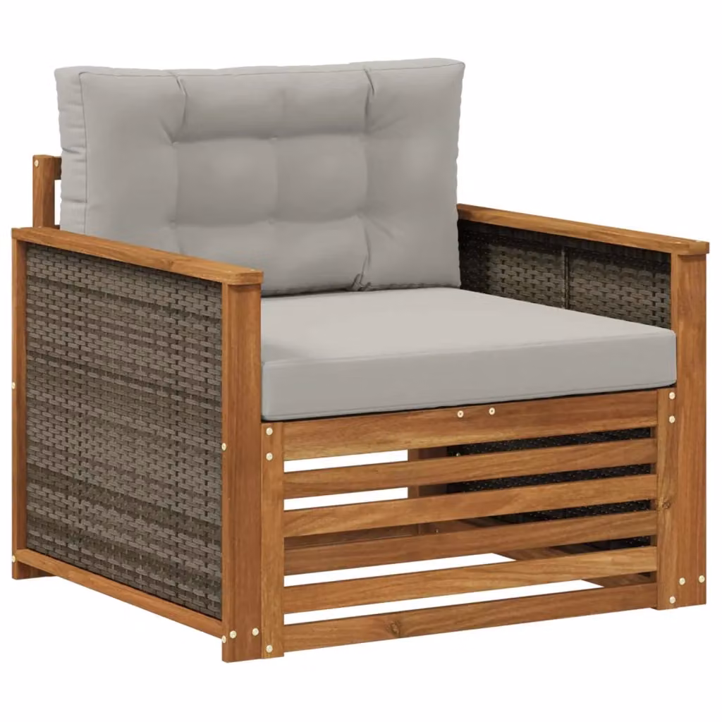 Divano centrale da esterno vidaXL in legno di acacia con cuscini beige e grigio – 2