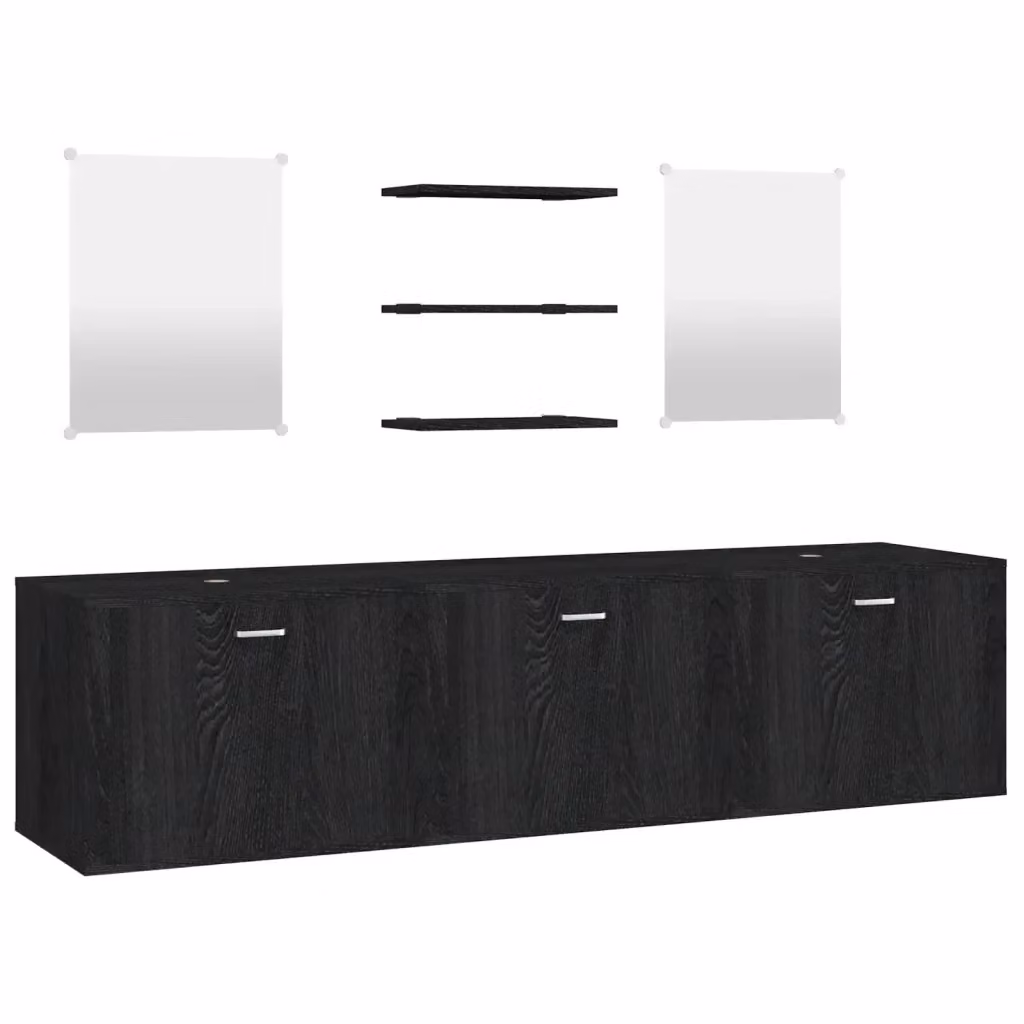 Set di mobili da bagno vidaXL in legno nero opaco composto da 6 pezzi con mobile lavabo, pensili e specchio L/P/H: 180 x 45 x 45 cm – 2