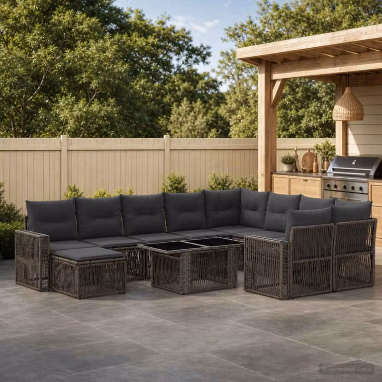 Set Divano da Giardino vidaXL 11 pz in Polyrattan Grigio e Antracite con Cuscini e Tavolino