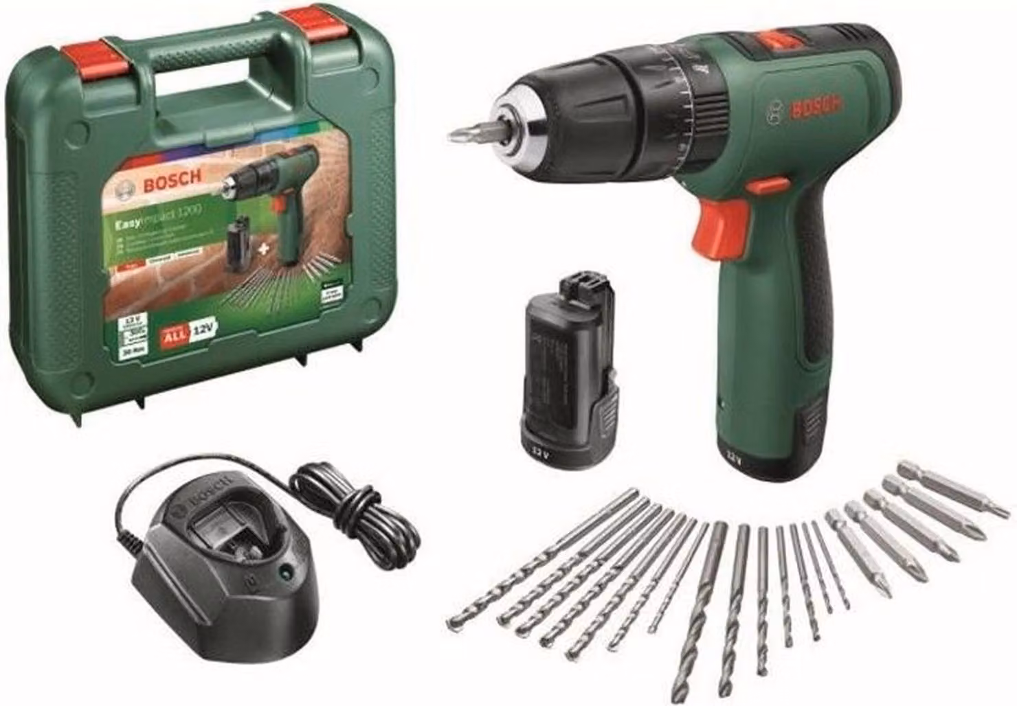 Bosch EasyImpact 1200 Impact Drill (2 x 12V Batteries. 1 Charger. 1 Double-Ended Screwdriver Bit) - PowerForAll