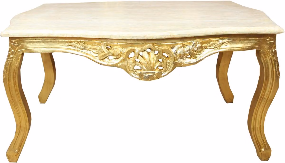 Casa Padrino Tavolino barocco oro con piano in marmo crema - Mobili soggiorno tavolo stile antico